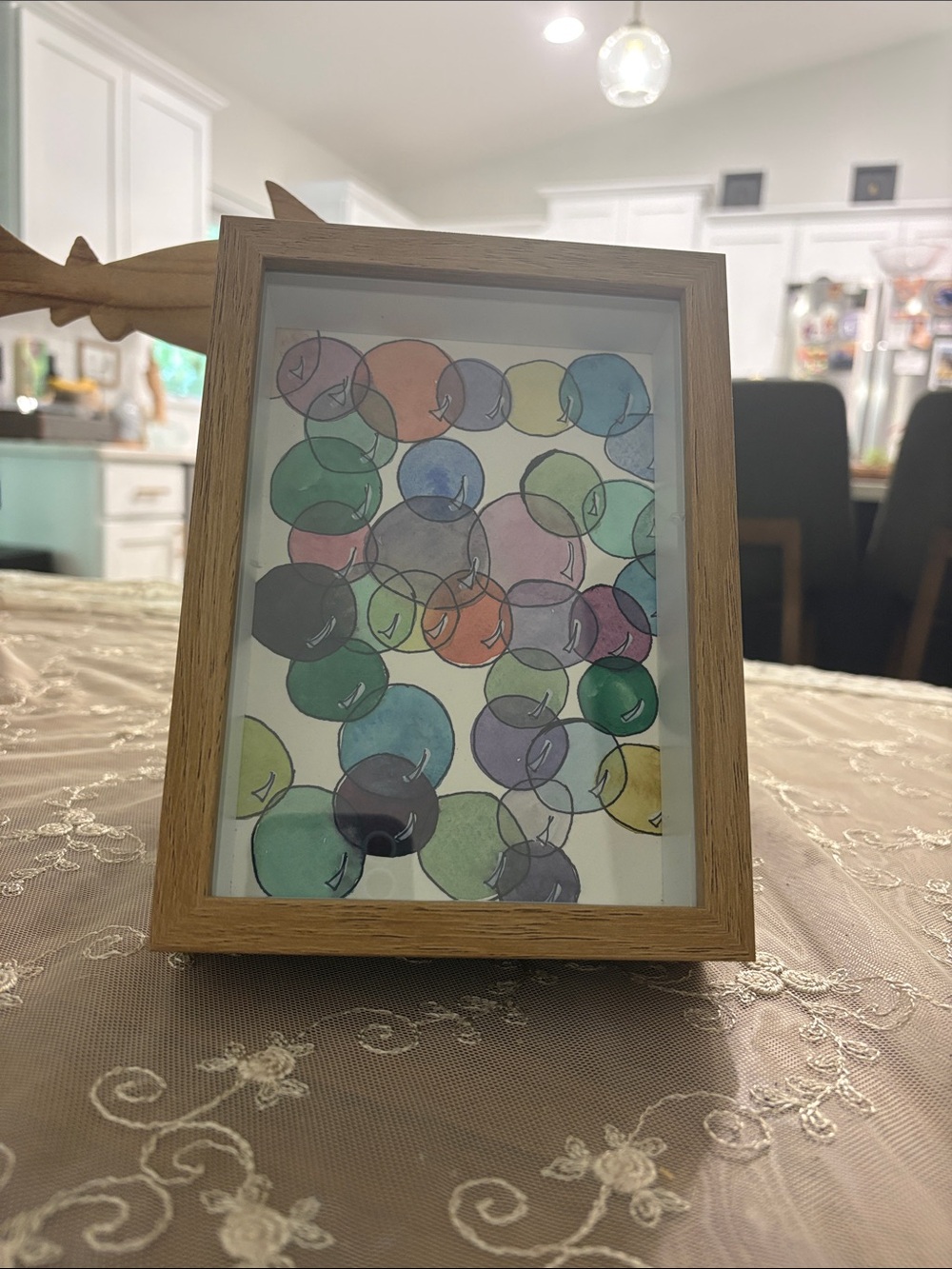 Wood Frame Watercolor Dot Art - Multicolor